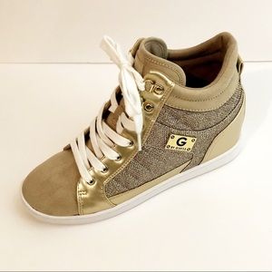 [Guess] Gold Wedge Laced High Top Sneakers